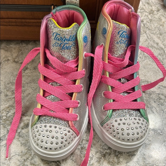 Skechers Twinkle Toes Glitter Sneakers - Pink and Silver - Picture 1 of 4